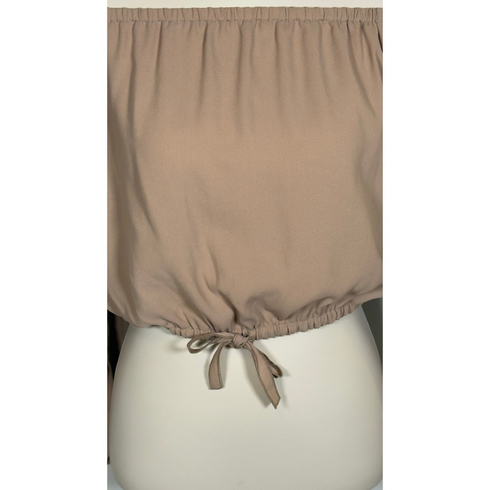 Wilfred Aritzia Off The Shoulder Crop Top Tan Long Sleeve Tie Front Blouse Small - Picture 7 of 10